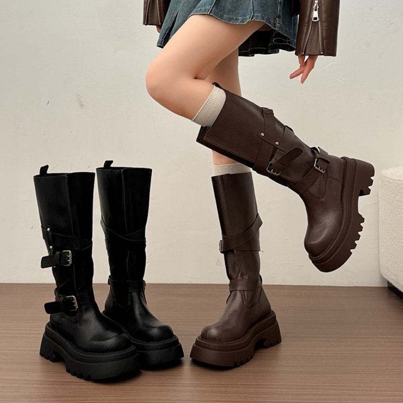Knee High Boots Women - Y2K Platform Dames Kniehoge Laarzen Ronde