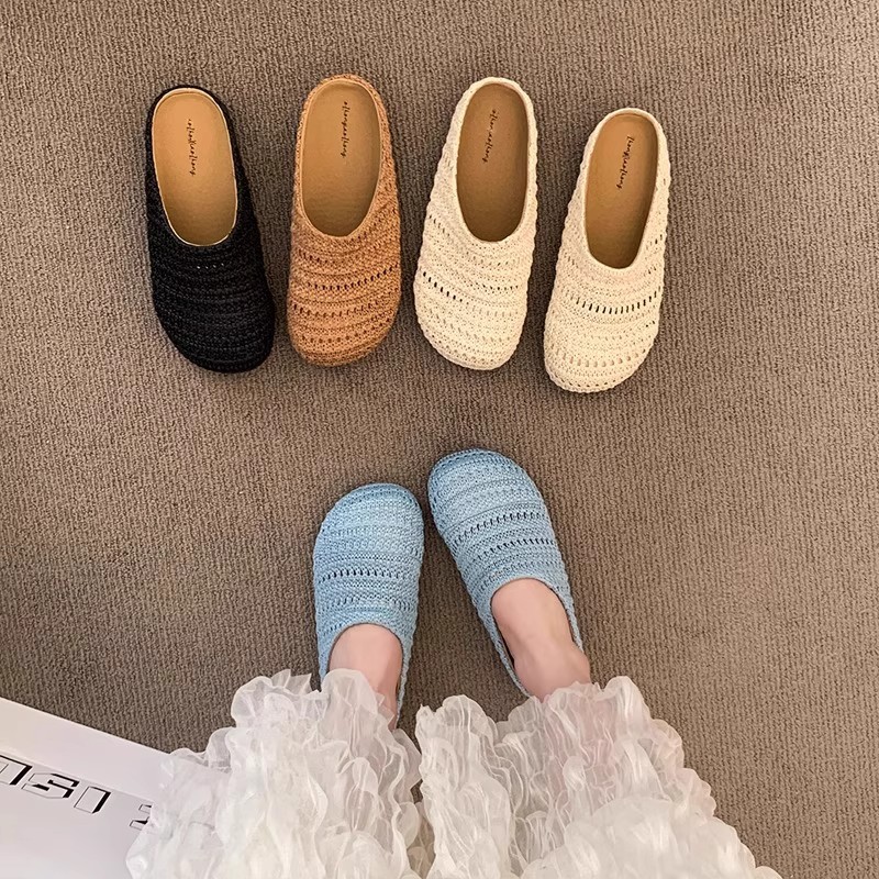Mule Slip On - Dames Raffia Geweven Muilezelpantoffels Zomer Ademend